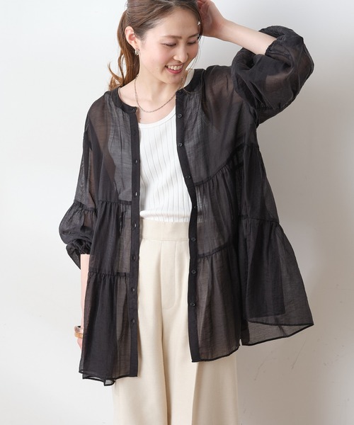 CIAOPANIC TYPY(チャオパニックティピー)の「【インナー付き】シアーティアードブラウス(シャツ/ブラウス・レディース・ホワイト/ブラック/ベージュ/グリーン・ONE SIZE)」の2枚目の写真