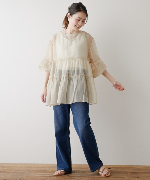 CIAOPANIC TYPY(チャオパニックティピー)の「【インナー付き】シアーティアードブラウス(シャツ/ブラウス・レディース・ホワイト/ブラック/ベージュ/グリーン・ONE SIZE)」の5枚目の写真