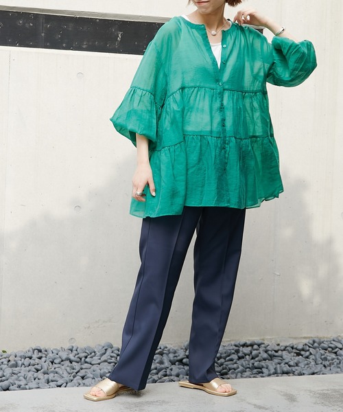 CIAOPANIC TYPY(チャオパニックティピー)の「【インナー付き】シアーティアードブラウス(シャツ/ブラウス・レディース・ホワイト/ブラック/ベージュ/グリーン・ONE SIZE)」の6枚目の写真