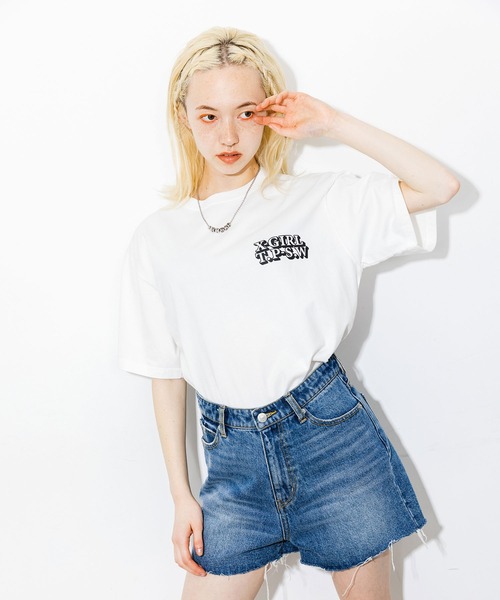 X-girl（エックスガール）の「HIBISCUS FACE S/S TEE（Tシャツ/カットソー・レディース・ホワイト/ベージュ/ライトブルー/チャコール・M/S/XL/L）」の9枚目の写真