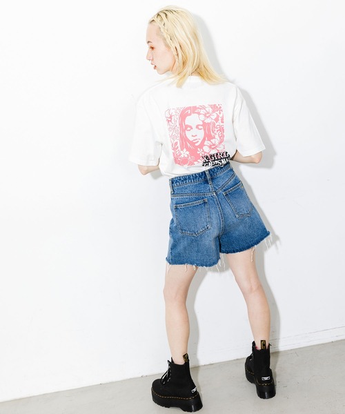 X-girl（エックスガール）の「HIBISCUS FACE S/S TEE（Tシャツ/カットソー・レディース・ホワイト/ベージュ/ライトブルー/チャコール・M/S/XL/L）」の11枚目の写真