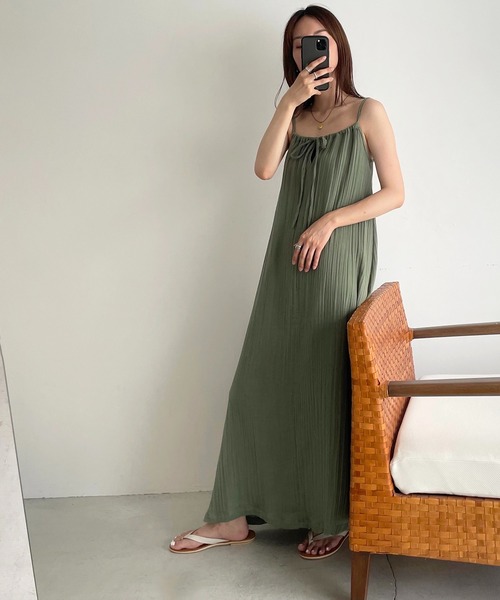 CANAL JEAN（キャナルジーン）の「RED CHOP WORKS(レッドチョップワークス) ガーゼキャミロングワンピース（ワンピース・レディース・ブラック/カーキ・38）」の11枚目の写真