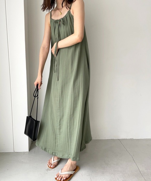 CANAL JEAN（キャナルジーン）の「RED CHOP WORKS(レッドチョップワークス) ガーゼキャミロングワンピース（ワンピース・レディース・ブラック/カーキ・38）」の8枚目の写真