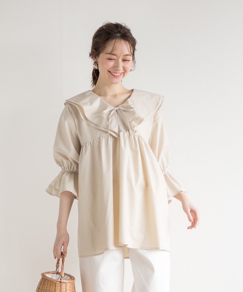 White Collection（ホワイトコレクション）の「【2021SS】ビックカラーブラウス（シャツ/ブラウス・レディース・ブラック/オフホワイト/ライトベージュ・FREE）」の8枚目の写真