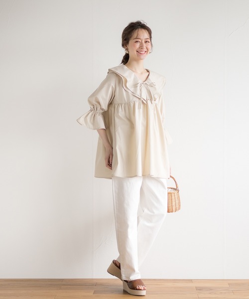 White Collection（ホワイトコレクション）の「【2021SS】ビックカラーブラウス（シャツ/ブラウス・レディース・ブラック/オフホワイト/ライトベージュ・FREE）」の9枚目の写真