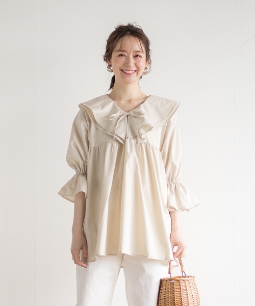 White Collection（ホワイトコレクション）の「【2021SS】ビックカラーブラウス（シャツ/ブラウス・レディース・ブラック/オフホワイト/ライトベージュ・FREE）」の12枚目の写真