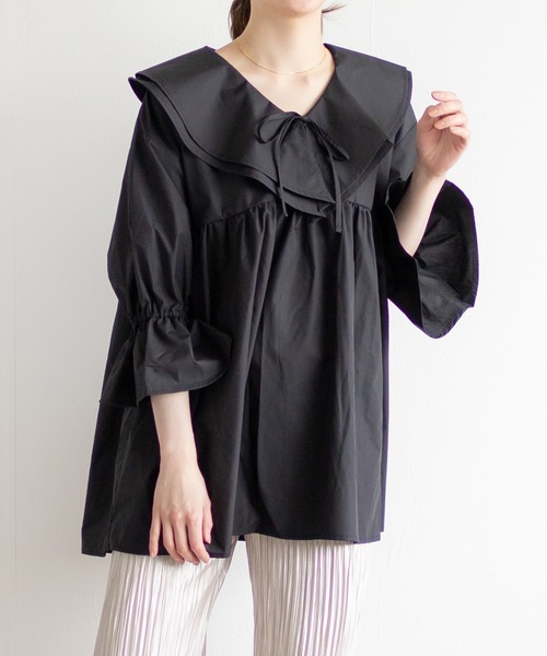 White Collection（ホワイトコレクション）の「【2021SS】ビックカラーブラウス（シャツ/ブラウス・レディース・ブラック/オフホワイト/ライトベージュ・FREE）」の5枚目の写真