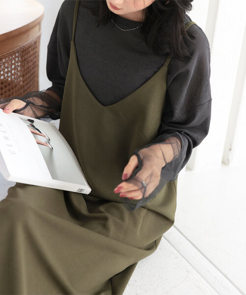 KOBE LETTUCE（コウベレタス）の「バックデザインが選べる2type　Vネックロングキャソールミワンピース（ワンピース・レディース・グレイッシュベージュ/ブルー/ピンク/モカ/ブラック/カーキ/ミント/バーガンディー/パープル系/ネイビー/ブラウン系/ベージュ系/グリーン系/パープル系1/ブラック系/オレンジ系その他/オレンジ系その他2/ネイビー系/グレー系1/グレー/グリーン系1/グリーン系2/ベージュ系1/ベージュ系2/ボルドー/ワイン系・L～LL/S～Ｍ/L/LL/S/M/L/XL）」の15枚目の写真