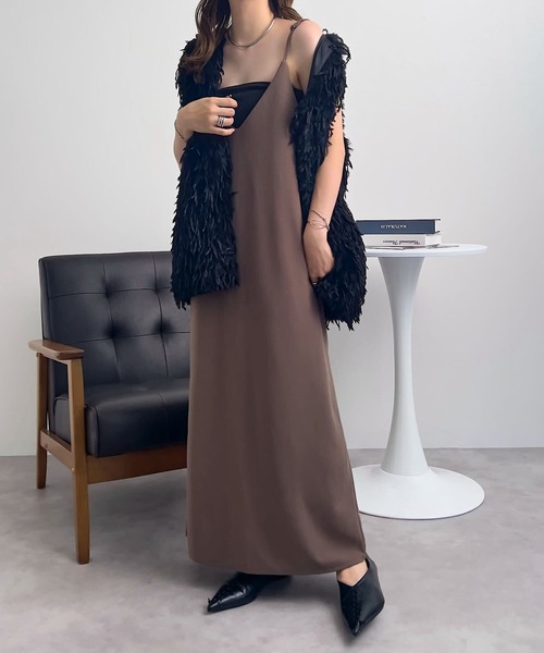 セール】バックデザインが選べる2type Vネックロングキャソール