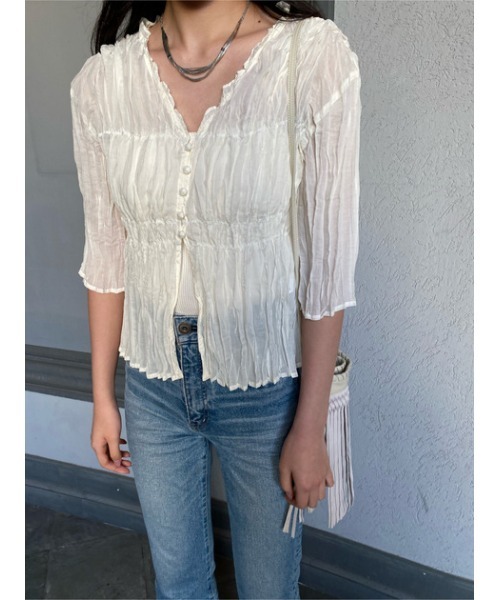 MOUSSY（マウジー）の「SHEER PLEATS ブラウス（シャツ/ブラウス・レディース・ブラック/アイボリー/ライトイエロー・FREE）」の7枚目の写真