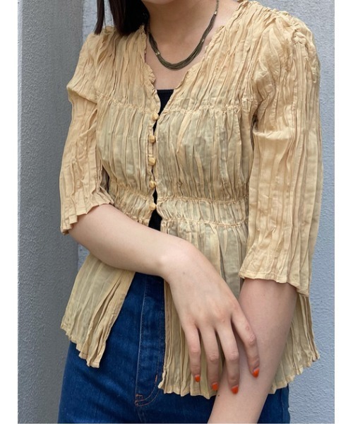 MOUSSY（マウジー）の「SHEER PLEATS ブラウス（シャツ/ブラウス・レディース・ブラック/アイボリー/ライトイエロー・FREE）」の8枚目の写真