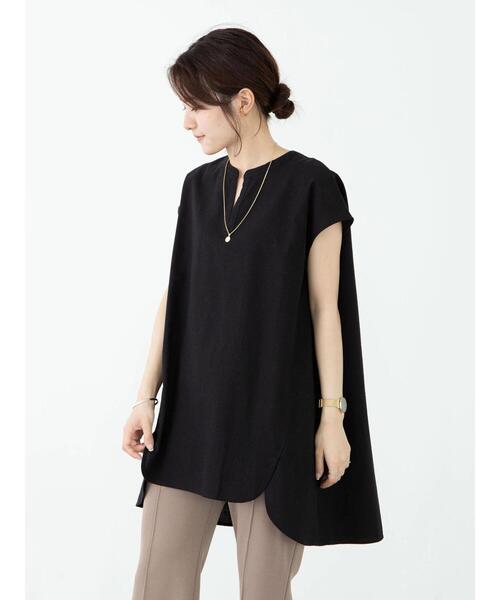 Green　Parks（グリーンパークス）の「ベルギーリネンブレンド チュニック＊（シャツ/ブラウス・レディース・オフホワイト/ピンク/サックスブルー/ブラック・FREE）」の19枚目の写真