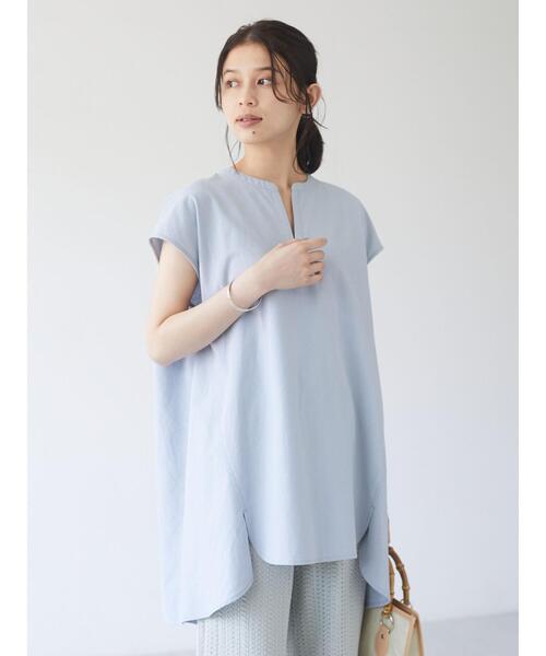 Green　Parks（グリーンパークス）の「ベルギーリネンブレンド チュニック＊（シャツ/ブラウス・レディース・オフホワイト/ピンク/サックスブルー/ブラック・FREE）」の21枚目の写真