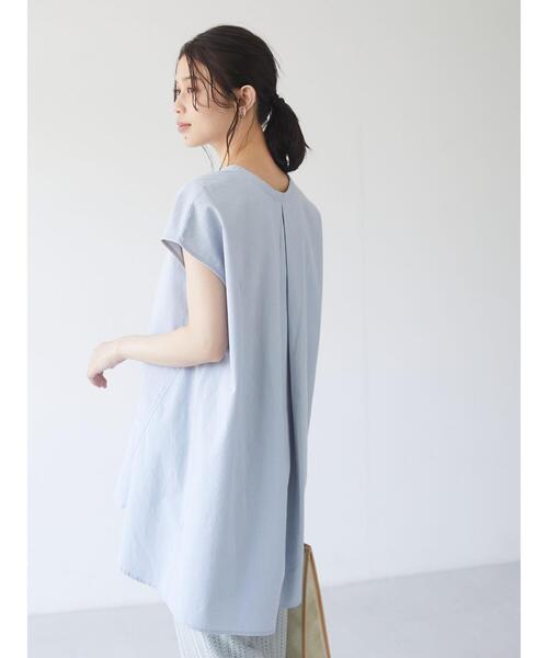 Green　Parks（グリーンパークス）の「ベルギーリネンブレンド チュニック＊（シャツ/ブラウス・レディース・オフホワイト/ピンク/サックスブルー/ブラック・FREE）」の5枚目の写真