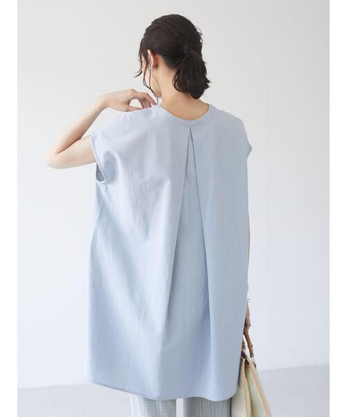 Green　Parks（グリーンパークス）の「ベルギーリネンブレンド チュニック＊（シャツ/ブラウス・レディース・オフホワイト/ピンク/サックスブルー/ブラック・FREE）」の6枚目の写真