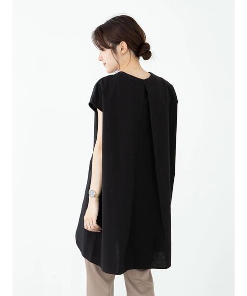 Green　Parks（グリーンパークス）の「ベルギーリネンブレンド チュニック＊（シャツ/ブラウス・レディース・オフホワイト/ピンク/サックスブルー/ブラック・FREE）」の8枚目の写真