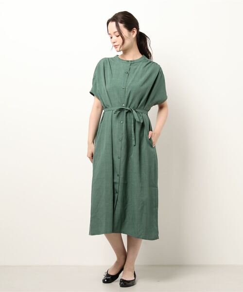 Te chichi(テチチ)の「麻調2wayシャツワンピース(シャツワンピース・レディース・グリーン/ネイビー/ベージュ・フリ-)」の8枚目の写真