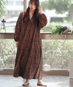 ヌキテパMODAL SATIN ETHNIC PRINT DRESSワンピース セール】【ne Quittez pas】MODAL SATIN ETHNIC PRINT DRESS