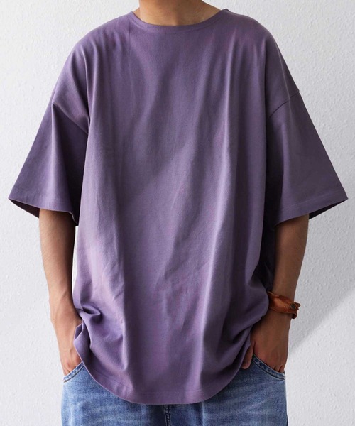 antiqua（アンティカ）の「綿100%バスク生地半袖Tシャツ（Tシャツ/カットソー・メンズ・パープル系その他/ブラック/アイボリー/ブルー/オフホワイト/ライトグリーン/オレンジ・L/M/XL）」の7枚目の写真