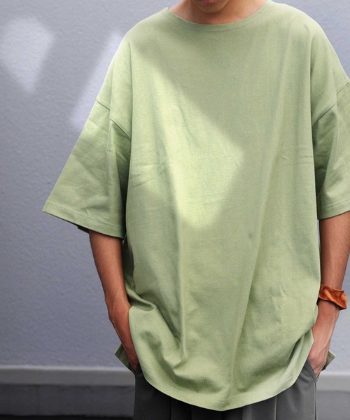 antiqua（アンティカ）の「綿100%バスク生地半袖Tシャツ（Tシャツ/カットソー・メンズ・パープル系その他/ブラック/アイボリー/ブルー/オフホワイト/ライトグリーン/オレンジ・L/M/XL）」の5枚目の写真