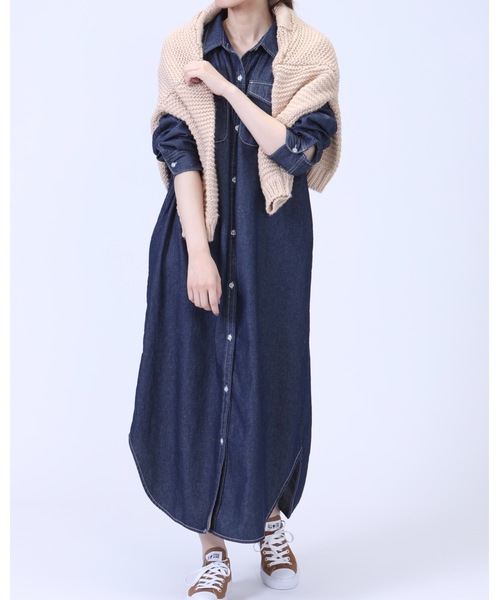 ロングデニムシャツワンピース シャツワンピース Inastudios イーナストゥディオス のファッション