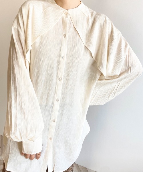 y/m by RIKA（イムバイリカ）の「楊柳ケープシャツ（シャツ/ブラウス・レディース・アイボリー/ブラック・FREE）」の10枚目の写真
