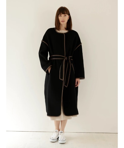 TONAL(トーナル)の「ウールパイピングノーカラーコート(ノーカラーコート・レディース・ブラック/ベージュ・38/36)」の18枚目の写真