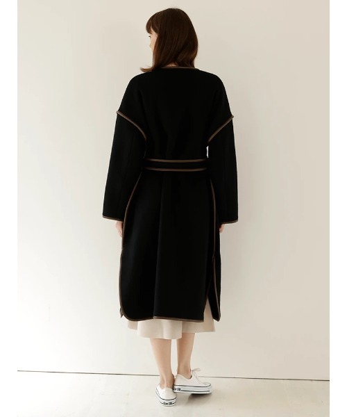 TONAL(トーナル)の「ウールパイピングノーカラーコート(ノーカラーコート・レディース・ブラック/ベージュ・38/36)」の8枚目の写真
