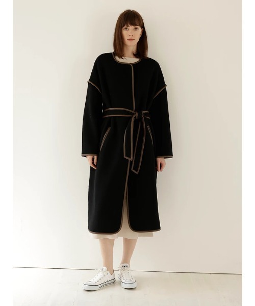 TONAL(トーナル)の「ウールパイピングノーカラーコート(ノーカラーコート・レディース・ブラック/ベージュ・38/36)」の20枚目の写真