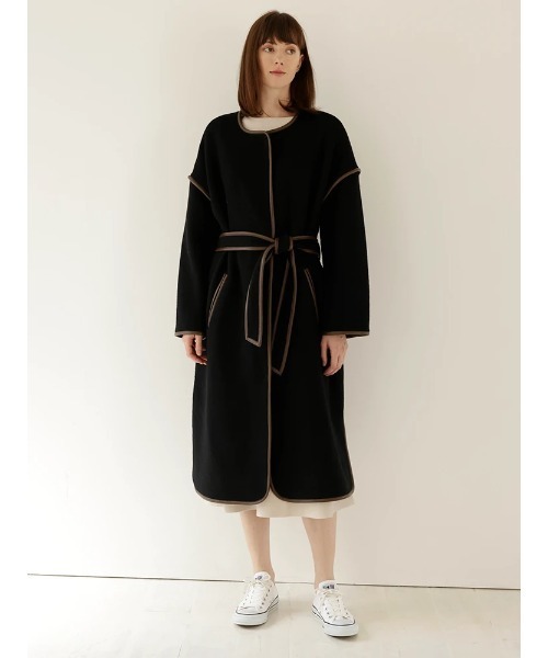 TONAL(トーナル)の「ウールパイピングノーカラーコート(ノーカラーコート・レディース・ブラック/ベージュ・38/36)」の5枚目の写真