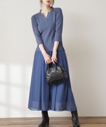 N.(N. Natural Beauty Basic) | ◆襟付ニット&ボリュームフレアスカートセットアップ(ワンピース)