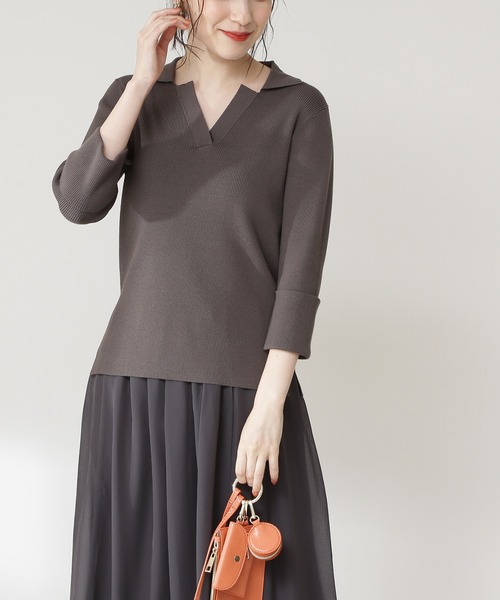 N.（N. Natural Beauty Basic）（エヌエヌナチュラルビューティーベーシック）の「◆襟付ニット＆ボリュームフレアスカートセットアップ（ワンピース・レディース・チャコールグレー/ブルー/グリーン・MEDIUM）」の11枚目の写真