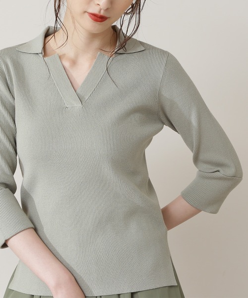 N.（N. Natural Beauty Basic）（エヌエヌナチュラルビューティーベーシック）の「◆襟付ニット＆ボリュームフレアスカートセットアップ（ワンピース・レディース・チャコールグレー/ブルー/グリーン・MEDIUM）」の12枚目の写真