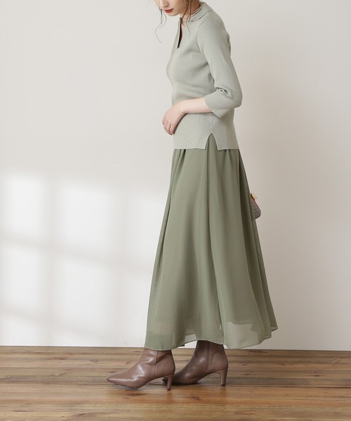 N.（N. Natural Beauty Basic）（エヌエヌナチュラルビューティーベーシック）の「◆襟付ニット＆ボリュームフレアスカートセットアップ（ワンピース・レディース・チャコールグレー/ブルー/グリーン・MEDIUM）」の7枚目の写真