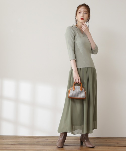 N.（N. Natural Beauty Basic）（エヌエヌナチュラルビューティーベーシック）の「◆襟付ニット＆ボリュームフレアスカートセットアップ（ワンピース・レディース・チャコールグレー/ブルー/グリーン・MEDIUM）」の13枚目の写真