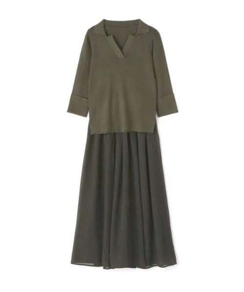 N.（N. Natural Beauty Basic）（エヌエヌナチュラルビューティーベーシック）の「◆襟付ニット＆ボリュームフレアスカートセットアップ（ワンピース・レディース・チャコールグレー/ブルー/グリーン・MEDIUM）」の19枚目の写真