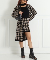 千鳥柄ロングニットカーディガン