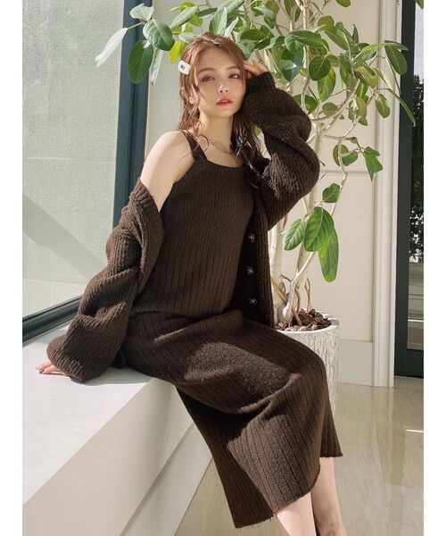 RESEXXY(リゼクシー)の「カラーニットカーディガン【セットアップ着用可能】(カーディガン/ボレロ・レディース・ベージュ/ブラウン/グリーン・FREE)」の10枚目の写真