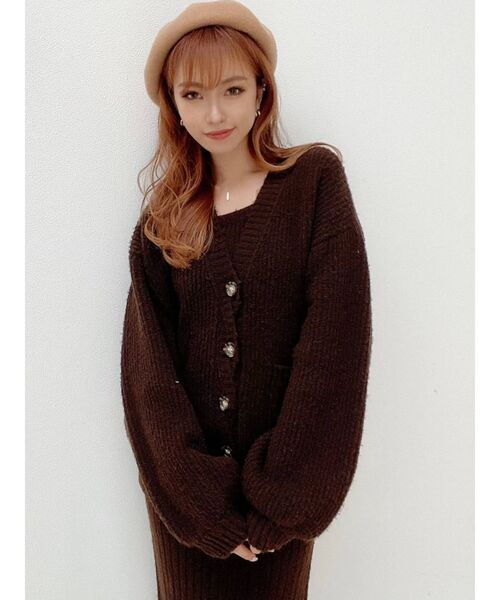 RESEXXY(リゼクシー)の「カラーニットカーディガン【セットアップ着用可能】(カーディガン/ボレロ・レディース・ベージュ/ブラウン/グリーン・FREE)」の12枚目の写真