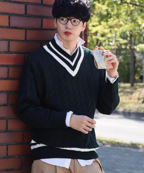 green label relaxing by 風早ゆうた(グリーンレーベルリラクシングバイカゼハヤユウタ)の「【WEB限定】<KZ×green label relaxing>チルデン ニット セーター(ニット/セーター・メンズ・オフホワイト/ダークグリーン/ネイビー・L/M)」の3枚目の写真