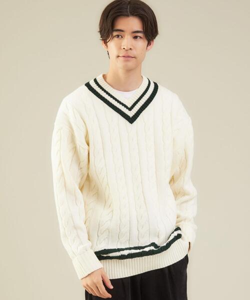 green label relaxing by 風早ゆうた(グリーンレーベルリラクシングバイカゼハヤユウタ)の「【WEB限定】<KZ×green label relaxing>チルデン ニット セーター(ニット/セーター・メンズ・オフホワイト/ダークグリーン/ネイビー・L/M)」の10枚目の写真