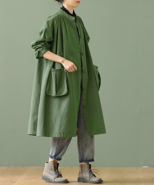 RUUX(ルーフ)の「ルーズシルエット ノーカラー コート(ノーカラーコート・レディース・カーキ/キャメル・MEDIUM/LARGE/X-LARGE/XX-LARGE/XXX-LARGE)」の2枚目の写真