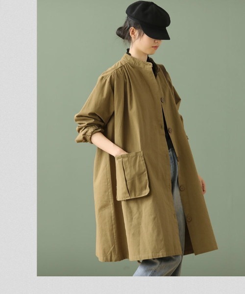 RUUX(ルーフ)の「ルーズシルエット ノーカラー コート(ノーカラーコート・レディース・カーキ/キャメル・MEDIUM/LARGE/X-LARGE/XX-LARGE/XXX-LARGE)」の9枚目の写真