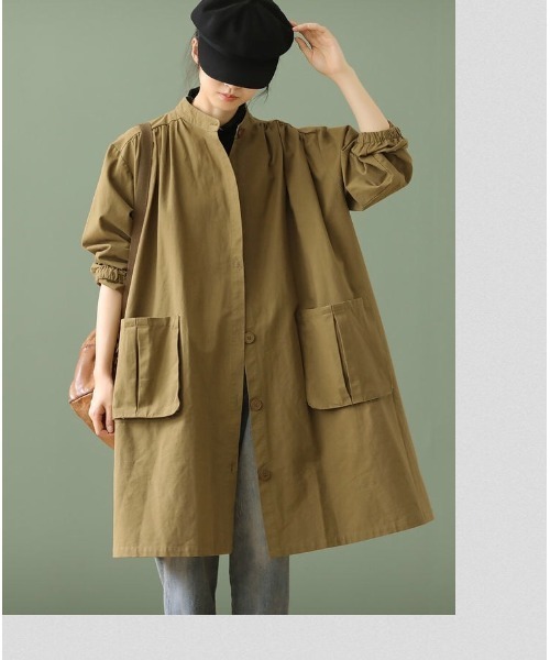 RUUX(ルーフ)の「ルーズシルエット ノーカラー コート(ノーカラーコート・レディース・カーキ/キャメル・MEDIUM/LARGE/X-LARGE/XX-LARGE/XXX-LARGE)」の3枚目の写真