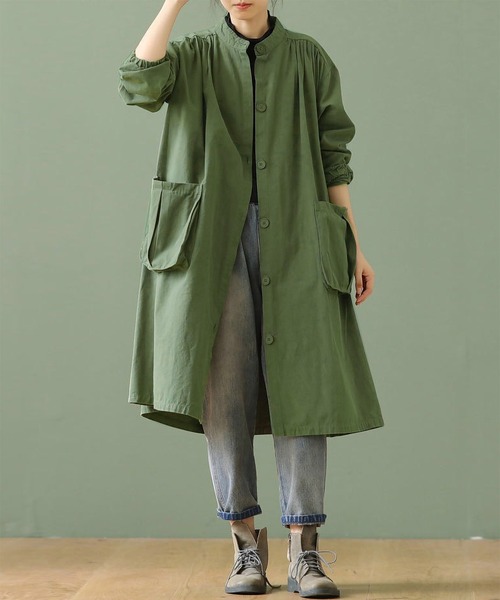 RUUX(ルーフ)の「ルーズシルエット ノーカラー コート(ノーカラーコート・レディース・カーキ/キャメル・MEDIUM/LARGE/X-LARGE/XX-LARGE/XXX-LARGE)」の5枚目の写真