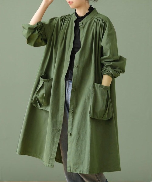 RUUX(ルーフ)の「ルーズシルエット ノーカラー コート(ノーカラーコート・レディース・カーキ/キャメル・MEDIUM/LARGE/X-LARGE/XX-LARGE/XXX-LARGE)」の4枚目の写真