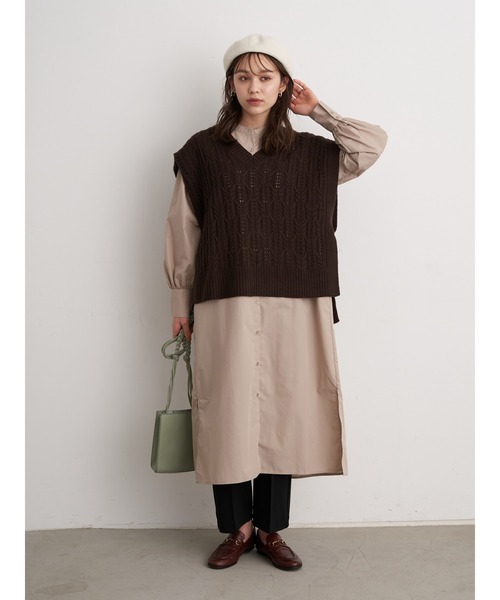 earth music&ecology（アースミュージックアンドエコロジー）の「透かし編ニットベスト ＊（ベスト・レディース・アイボリー/ブラック/ブラウン・FREE）」の15枚目の写真