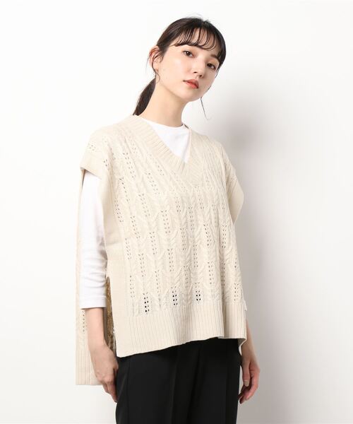 earth music&ecology（アースミュージックアンドエコロジー）の「透かし編ニットベスト ＊（ベスト・レディース・アイボリー/ブラック/ブラウン・FREE）」の18枚目の写真