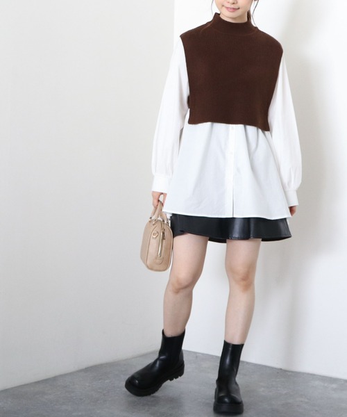 セール】【web限定item】ニットベスト×チュニックブラウスSET
