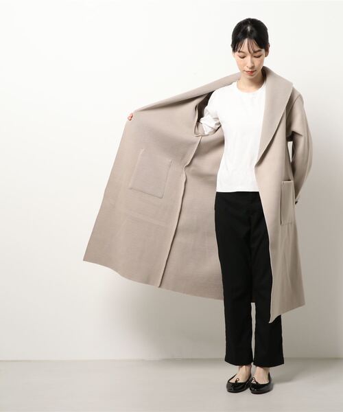 NICOLE white（ニコルホワイト）の「ニットダブルフェイス・ボタンレスコート（その他アウター・レディース・アイボリー/ブラック/モカ・FREE）」の4枚目の写真